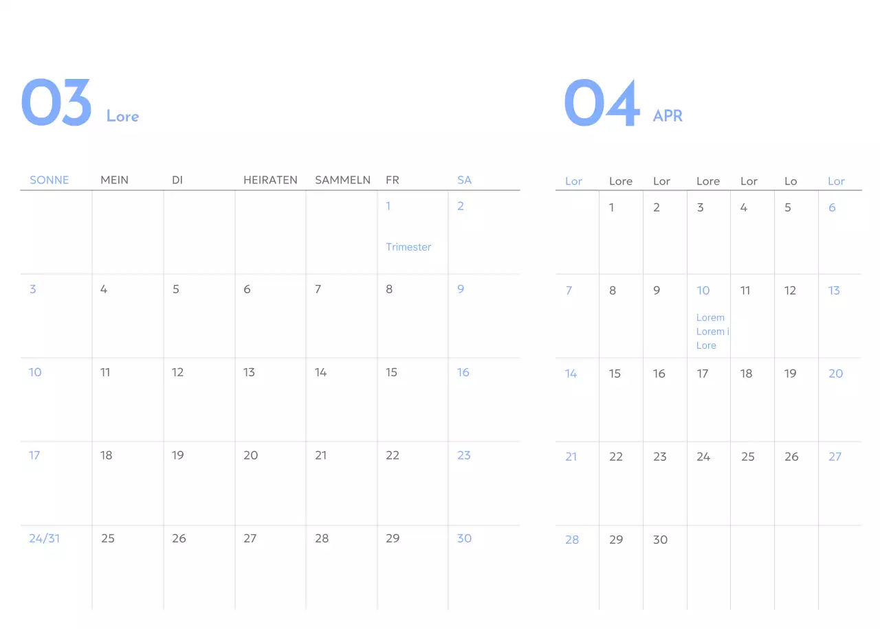 Zielverfolgungskalender mit einem Hauch von Blau
