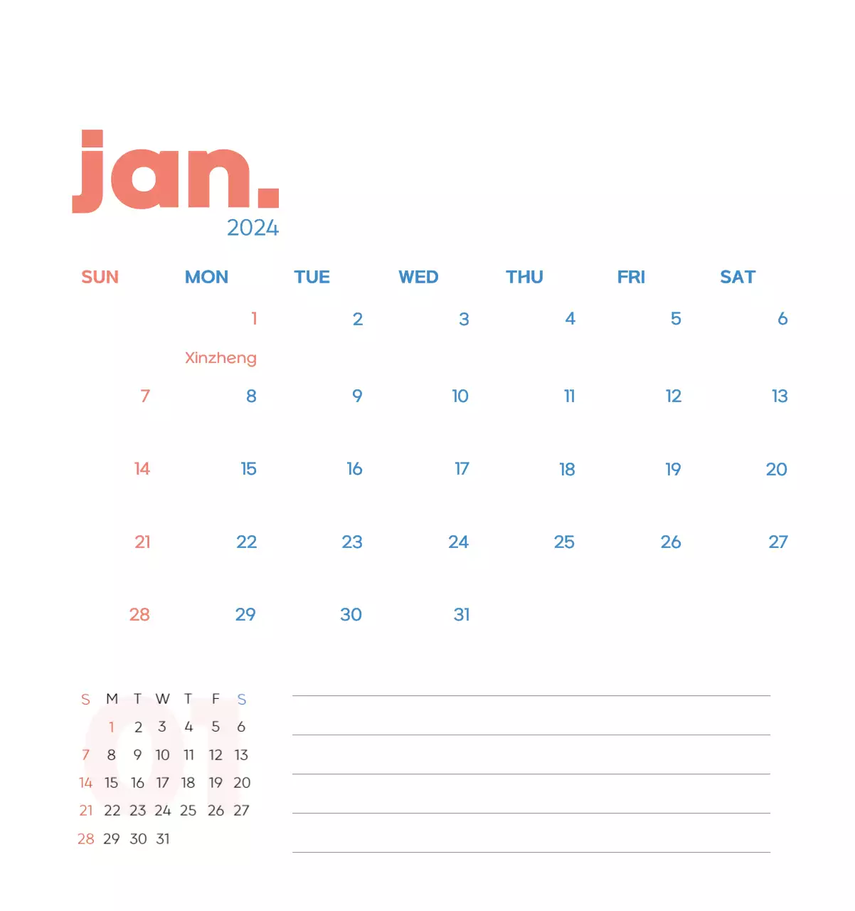 Work calendar with beautiful illustrations