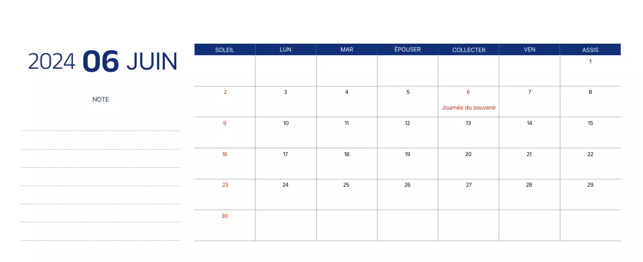 Calendrier simple avec des illustrations épurées en bleu