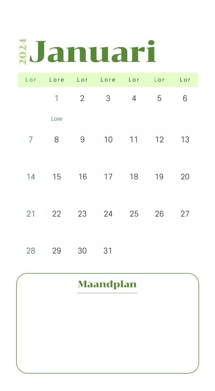 Kalender met jeugdillustraties op een gele en groene achtergrond