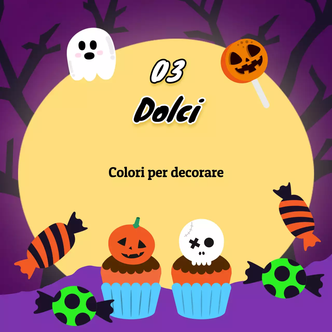 Presentazione delle decorazioni di Halloween fantasy in arancione e nero