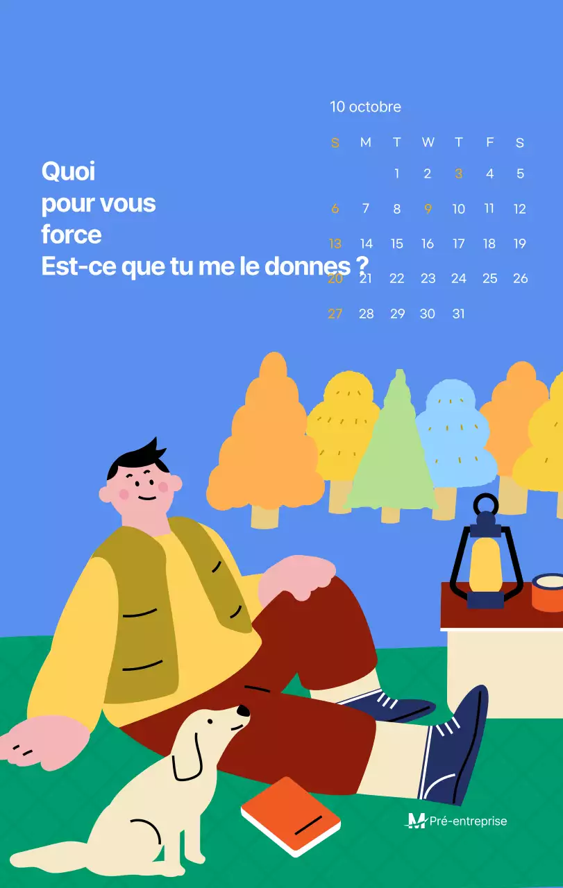 Calendrier de motivation avec des illustrations énergiques et des citations positives sur un fond bleu clair
