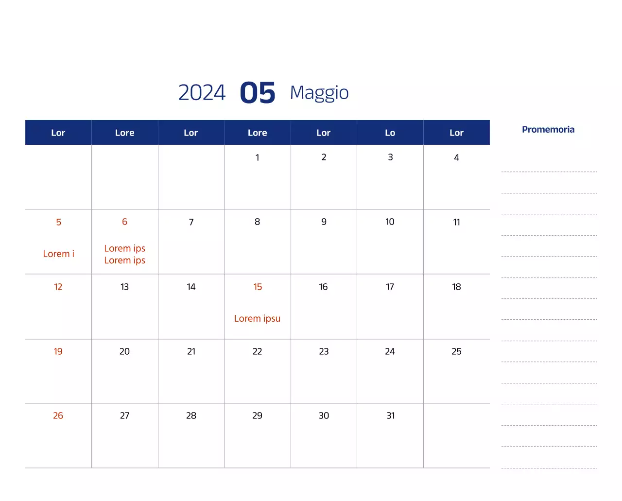 Calendario semplice con illustrazioni pulite in blu