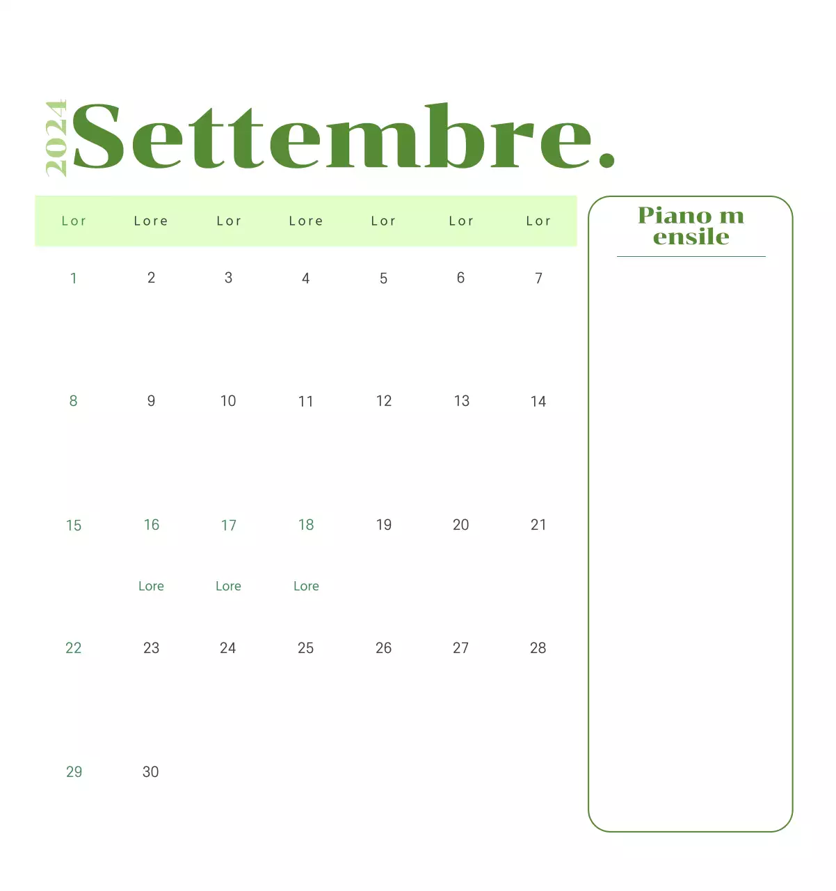 Calendario con illustrazioni giovanili su sfondo giallo e verde