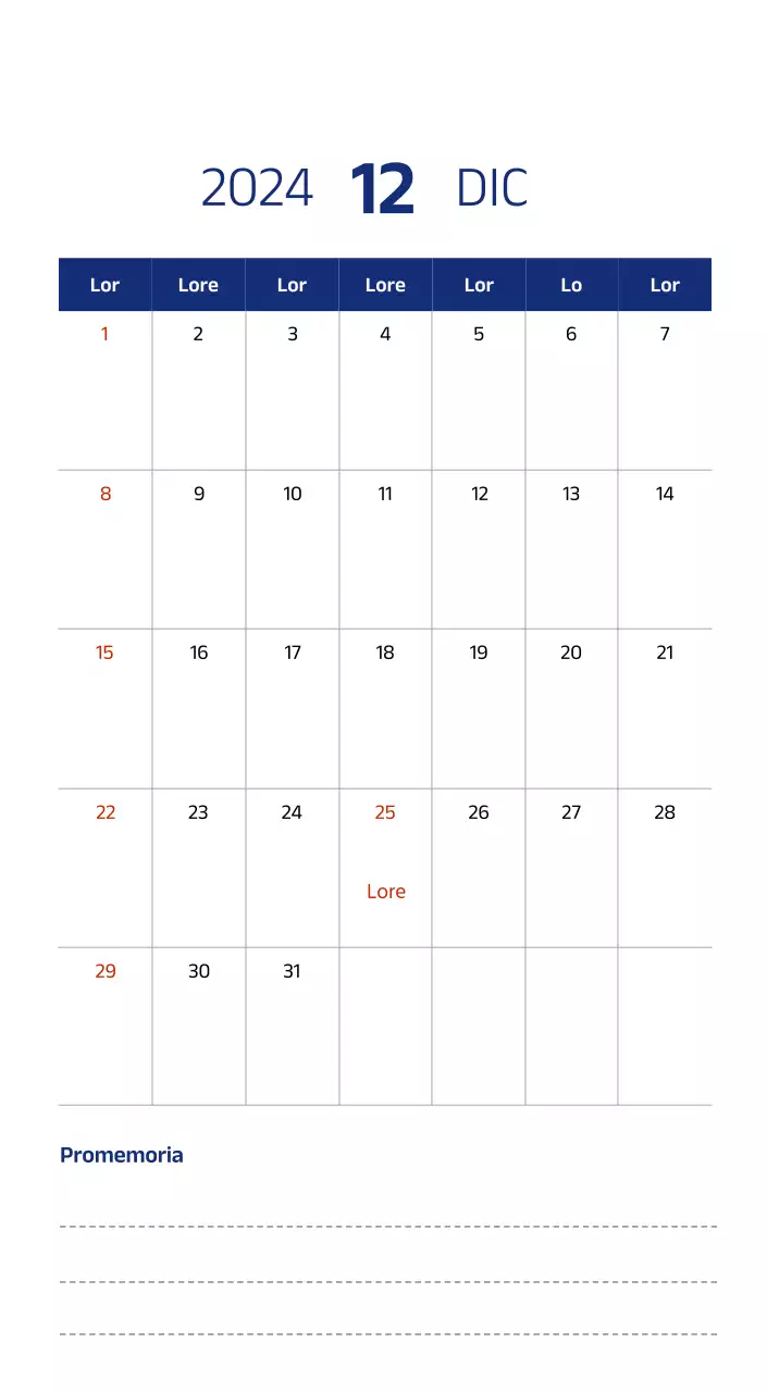 Calendario semplice con illustrazioni pulite in blu