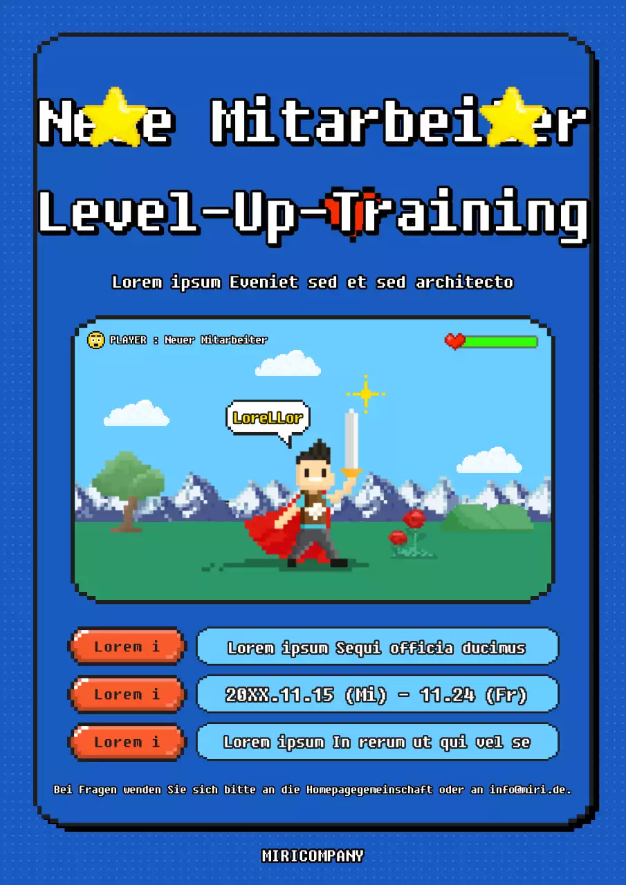 Ankündigung der Nachschulung für neue Mitarbeiter in Blau und Hellblau