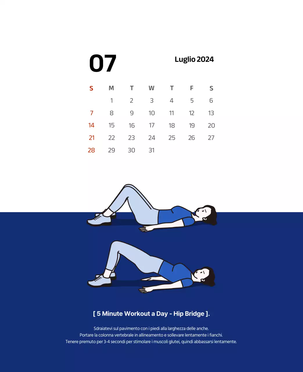 Calendario semplice con illustrazioni pulite in blu