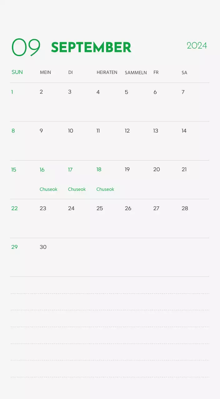 Ein Kalender mit einem Bild eines Welpen und einer niedlichen Botschaft in grünen Akzenten