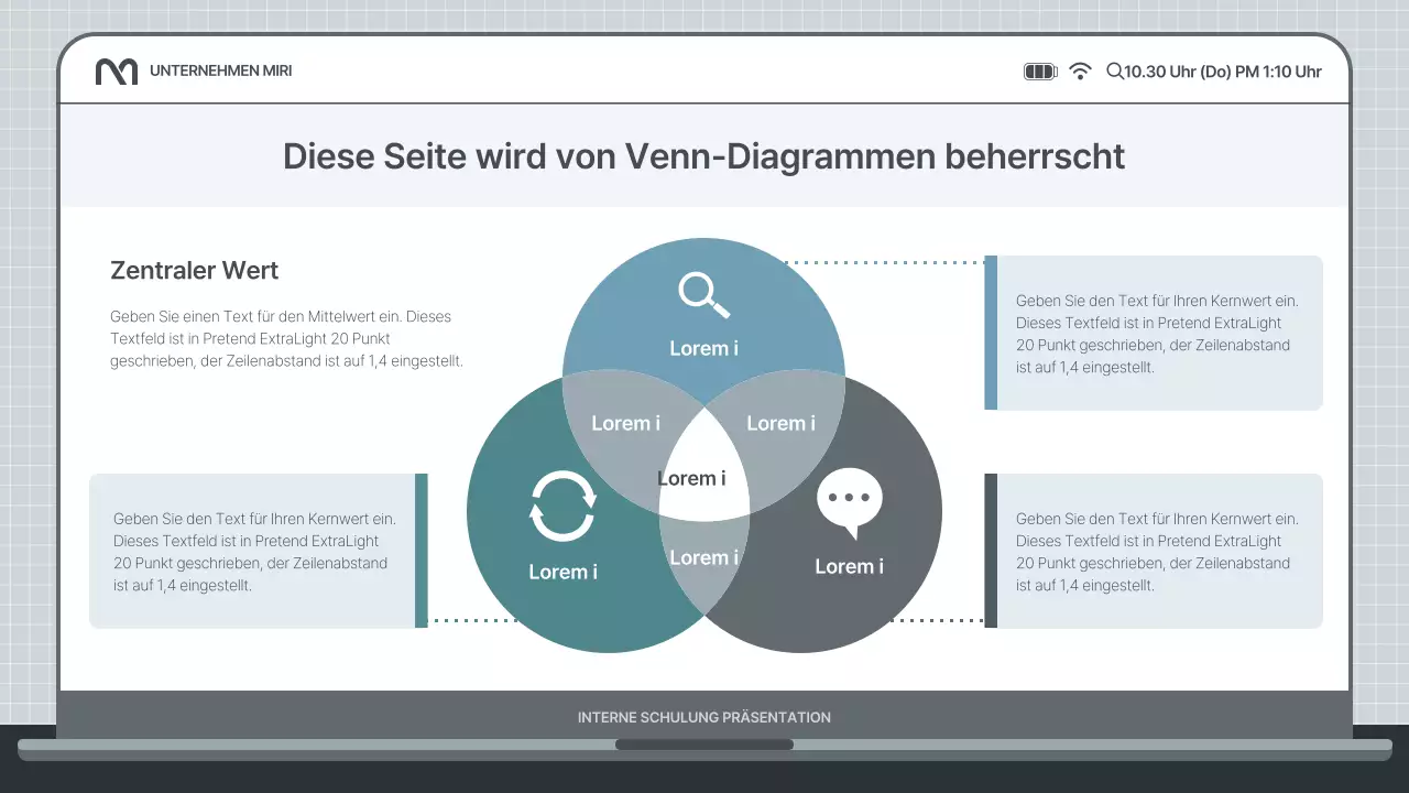 Einfache interne Schulungspräsentation in Hellblau und Grau