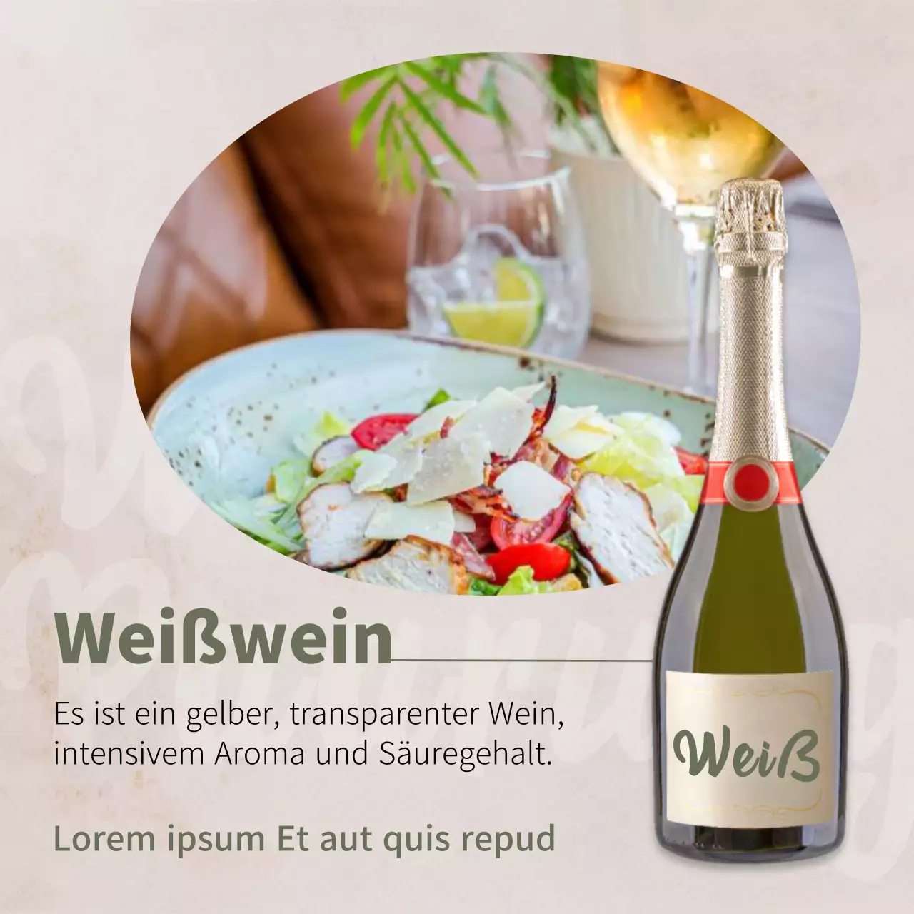 Werbung für eine einfache Weinhandlung in Beige