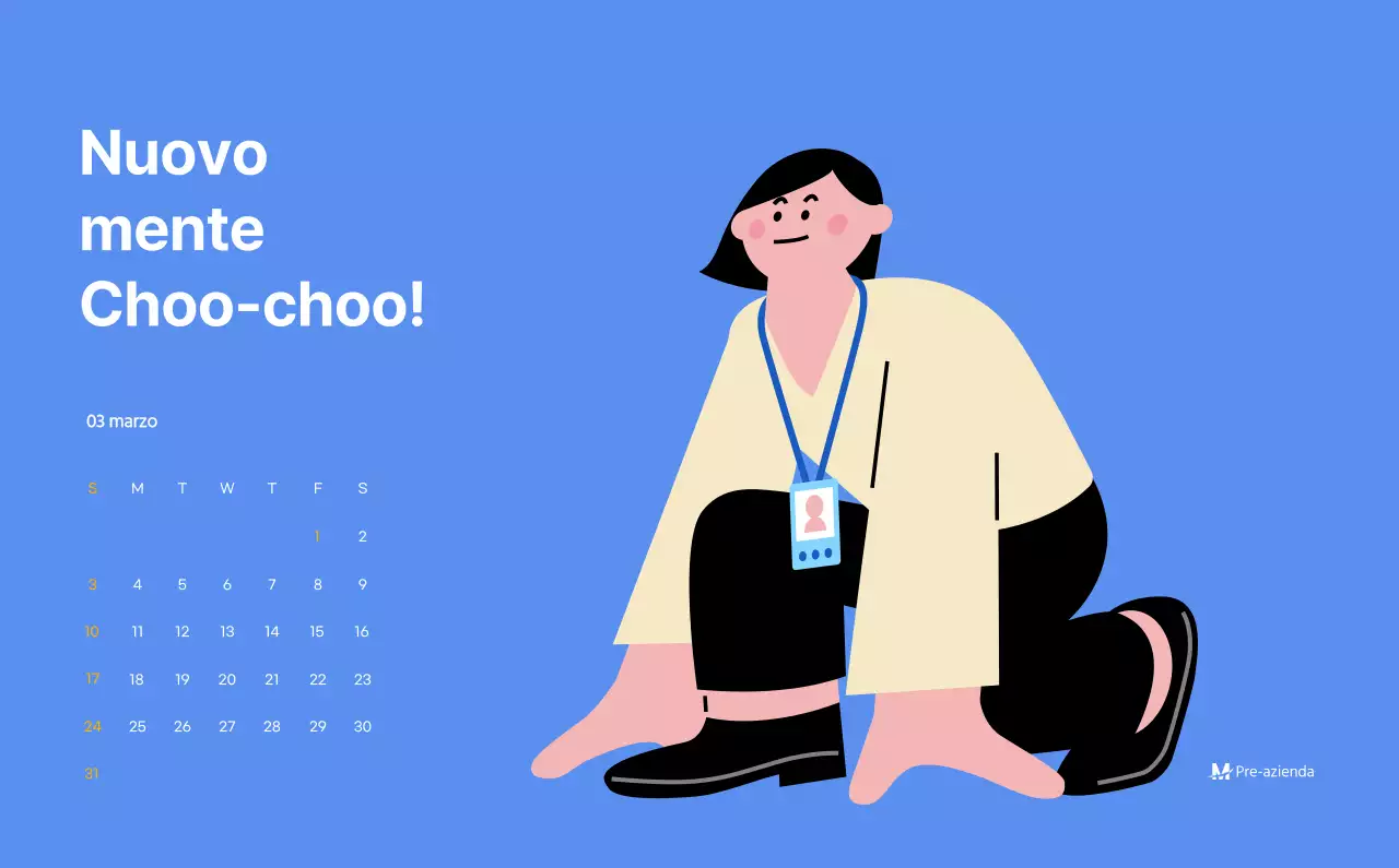 Calendario motivazionale con illustrazioni energetiche e citazioni positive su sfondo azzurro