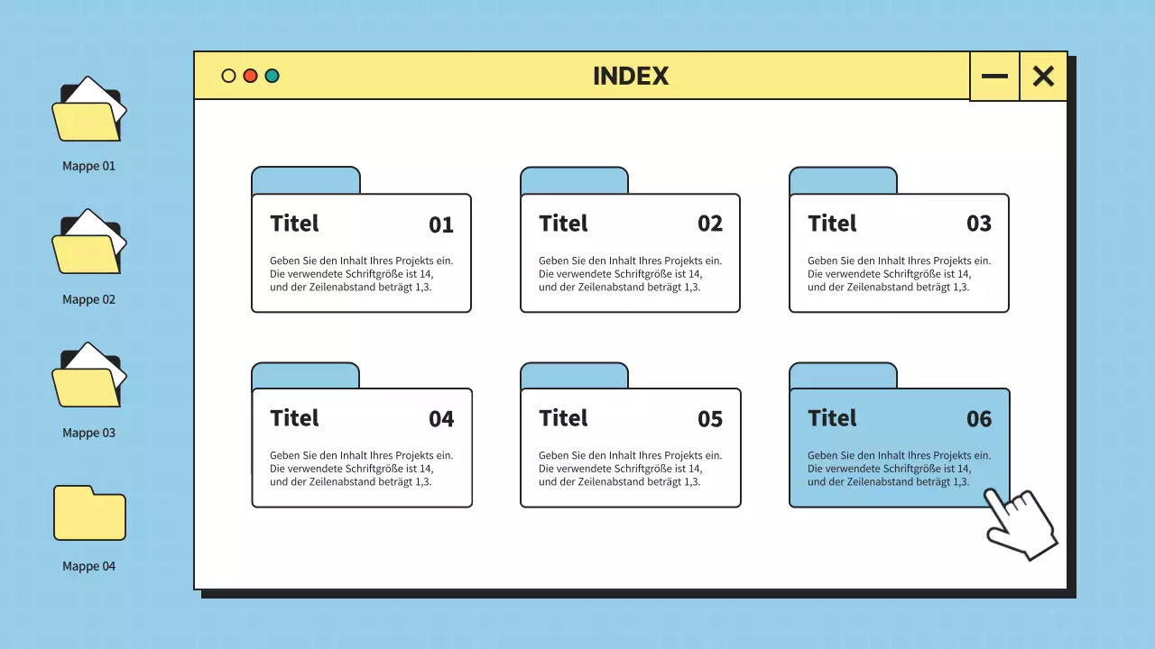 Minimalistische Desktop-UI in Blau und Gelb Firmenprofil