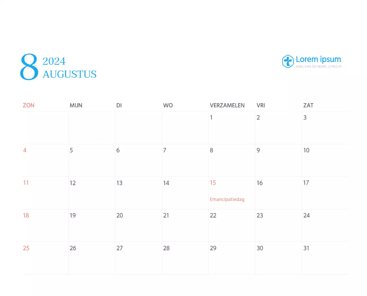 Blauw modern concept kerkkalender