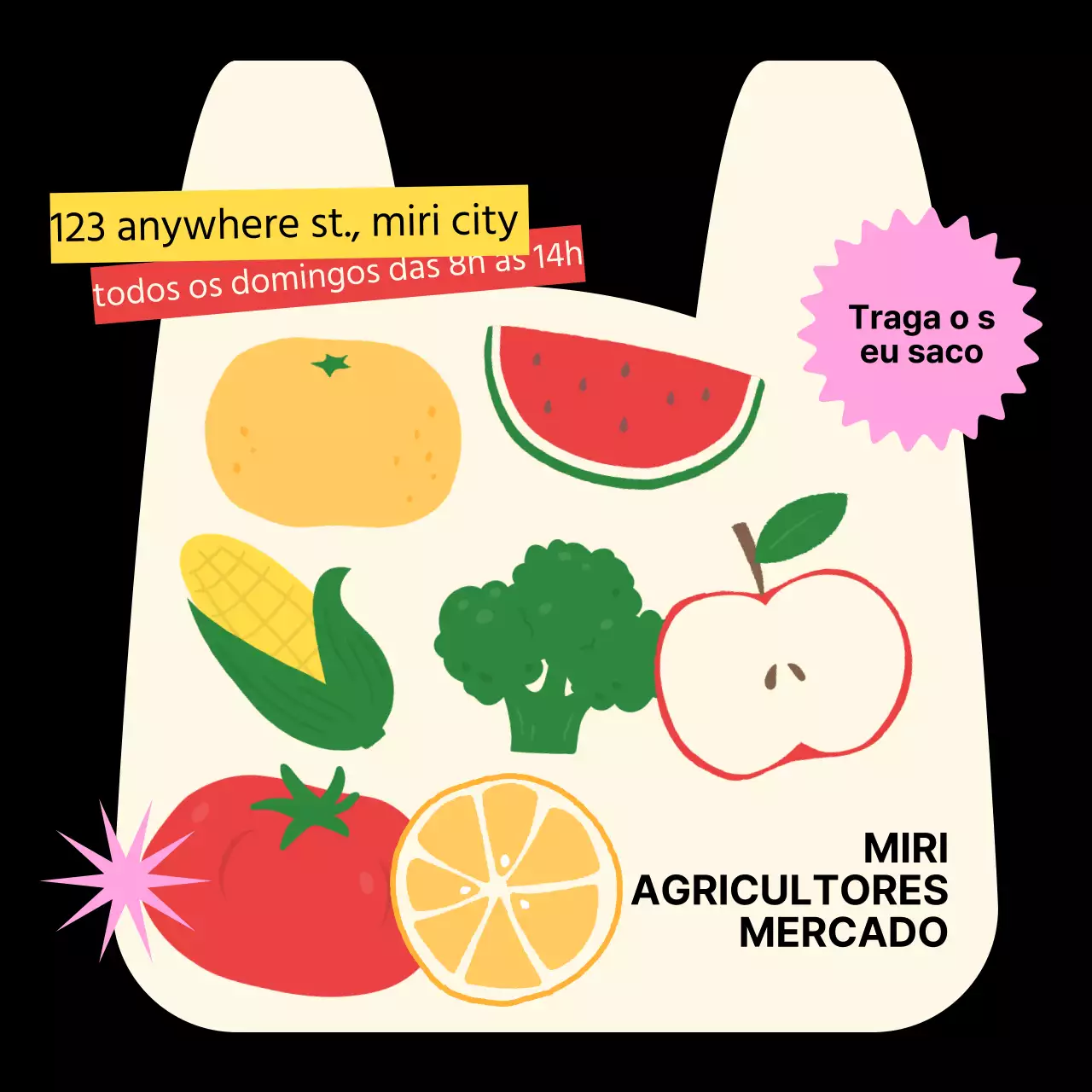 Promover um simples mercado de agricultores em preto e bege