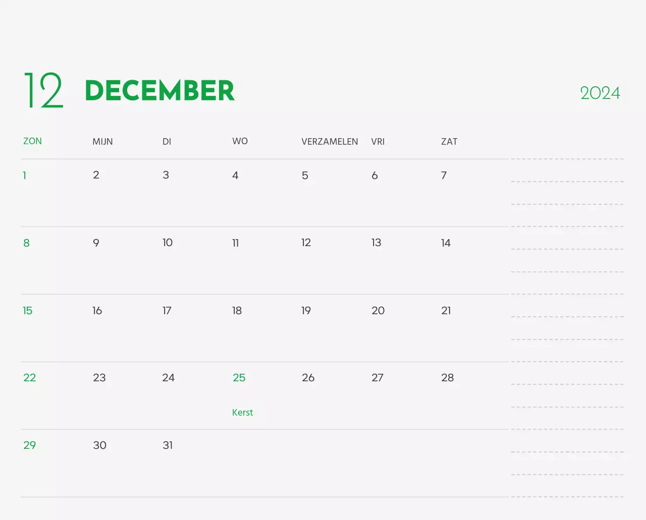 Een kalender met een afbeelding van een puppy en een schattige boodschap in groene accenten