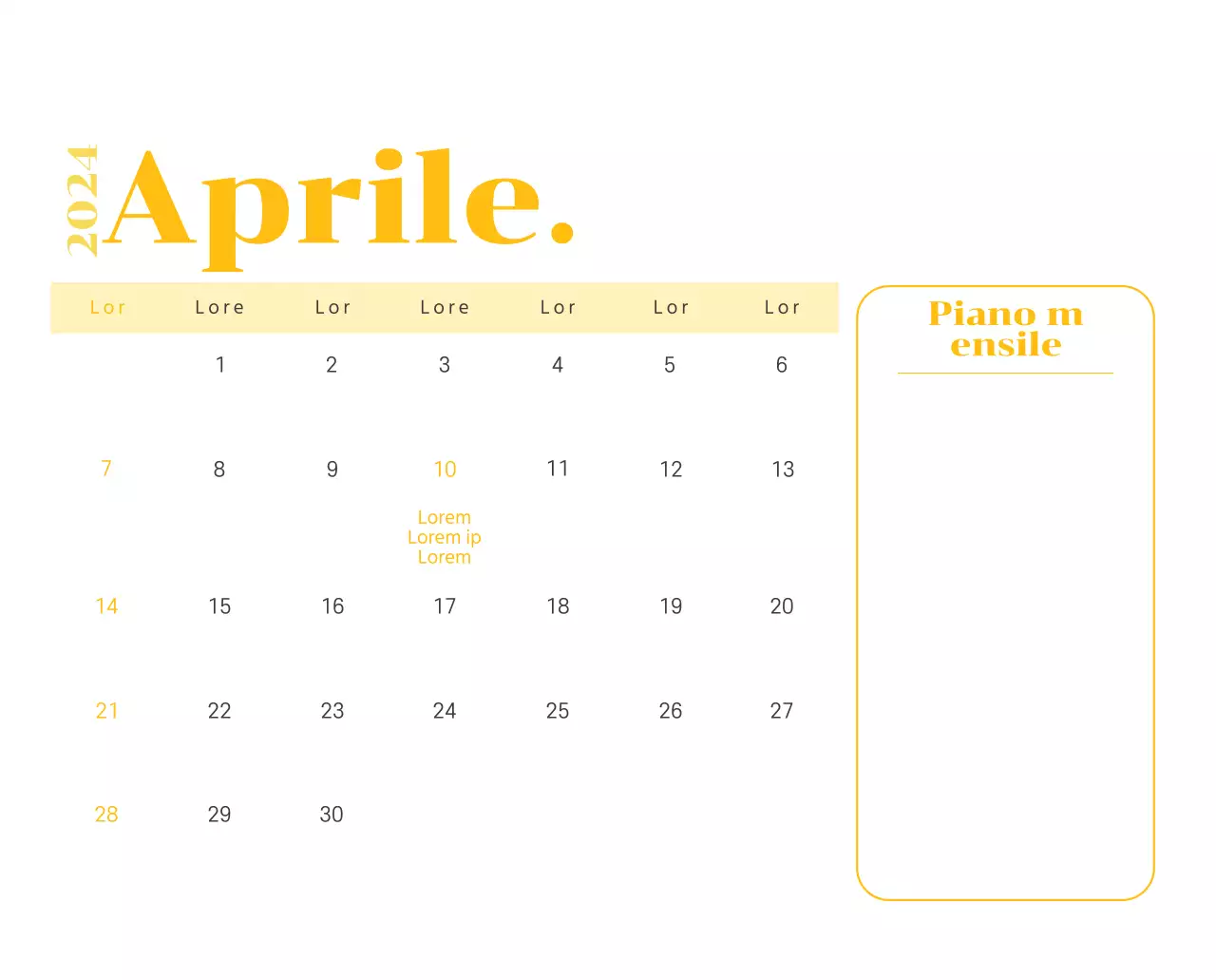 Calendario con illustrazioni giovanili su sfondo giallo e verde