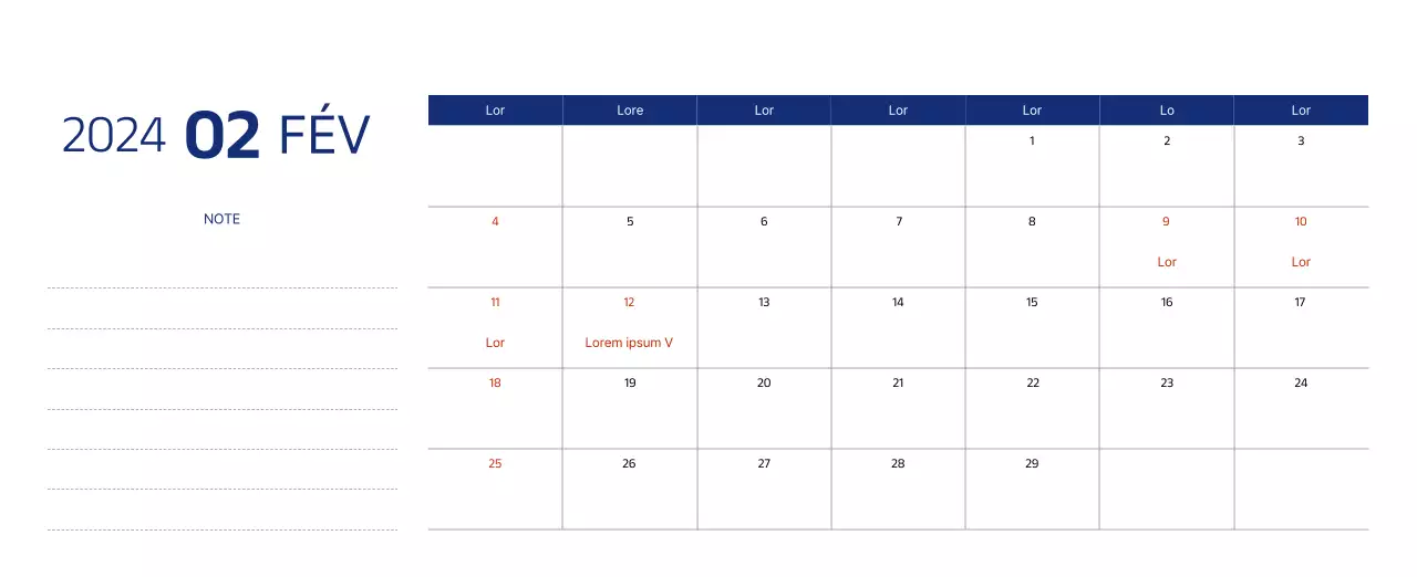 Calendrier simple avec des illustrations épurées en bleu