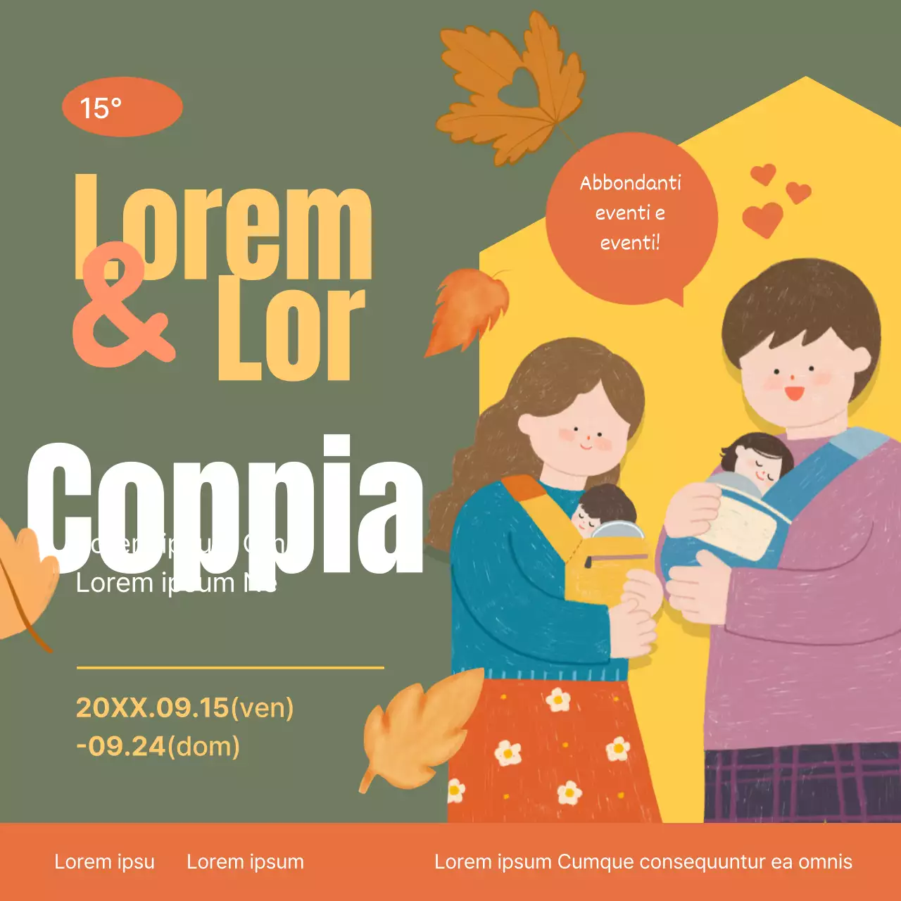 Promuovere una semplice fiera della genitorialità per bambini in kaki e giallo