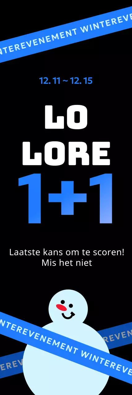 Uitgelichte winteractie met een buy one get one free sneeuwpopafbeelding met blauwe accenten op een zwarte achtergrond