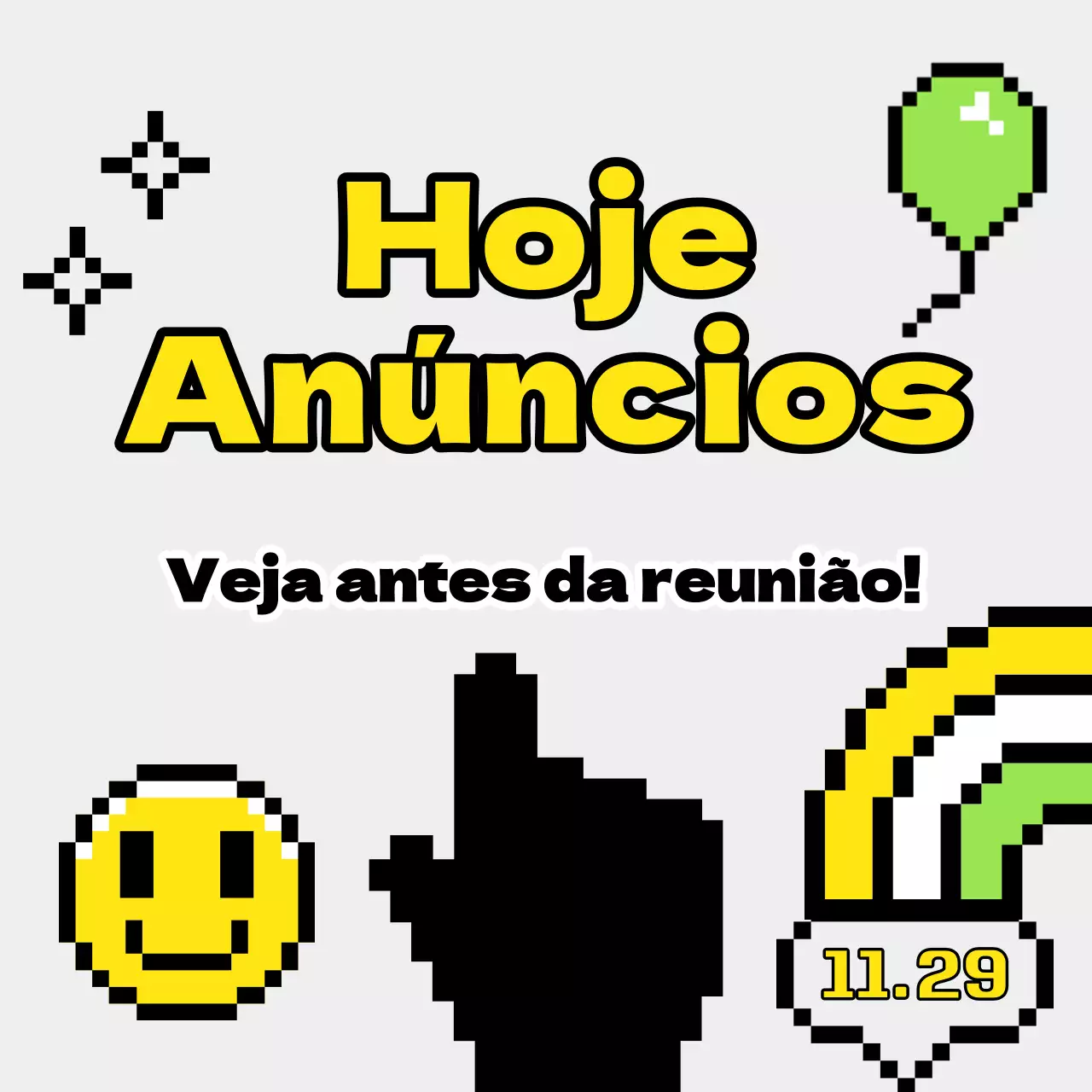 Anúncio de reunião minimalista em cinzento e amarelo