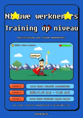 Retro aankondiging training nieuwe medewerkers in blauw en lichtblauw