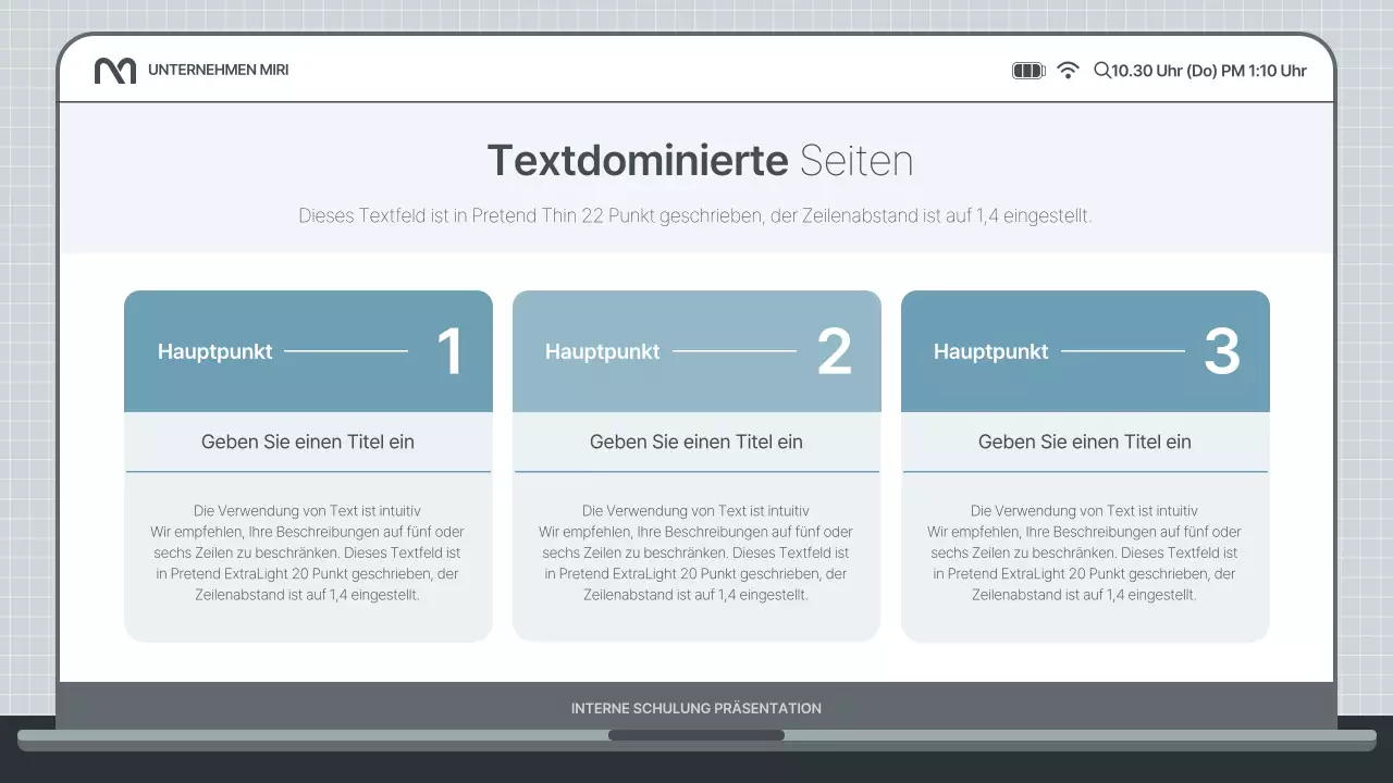 Einfache interne Schulungspräsentation in Hellblau und Grau
