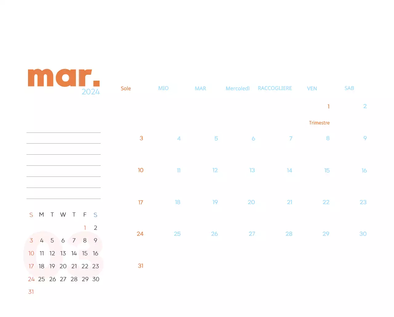 Calendario di lavoro con splendide illustrazioni
