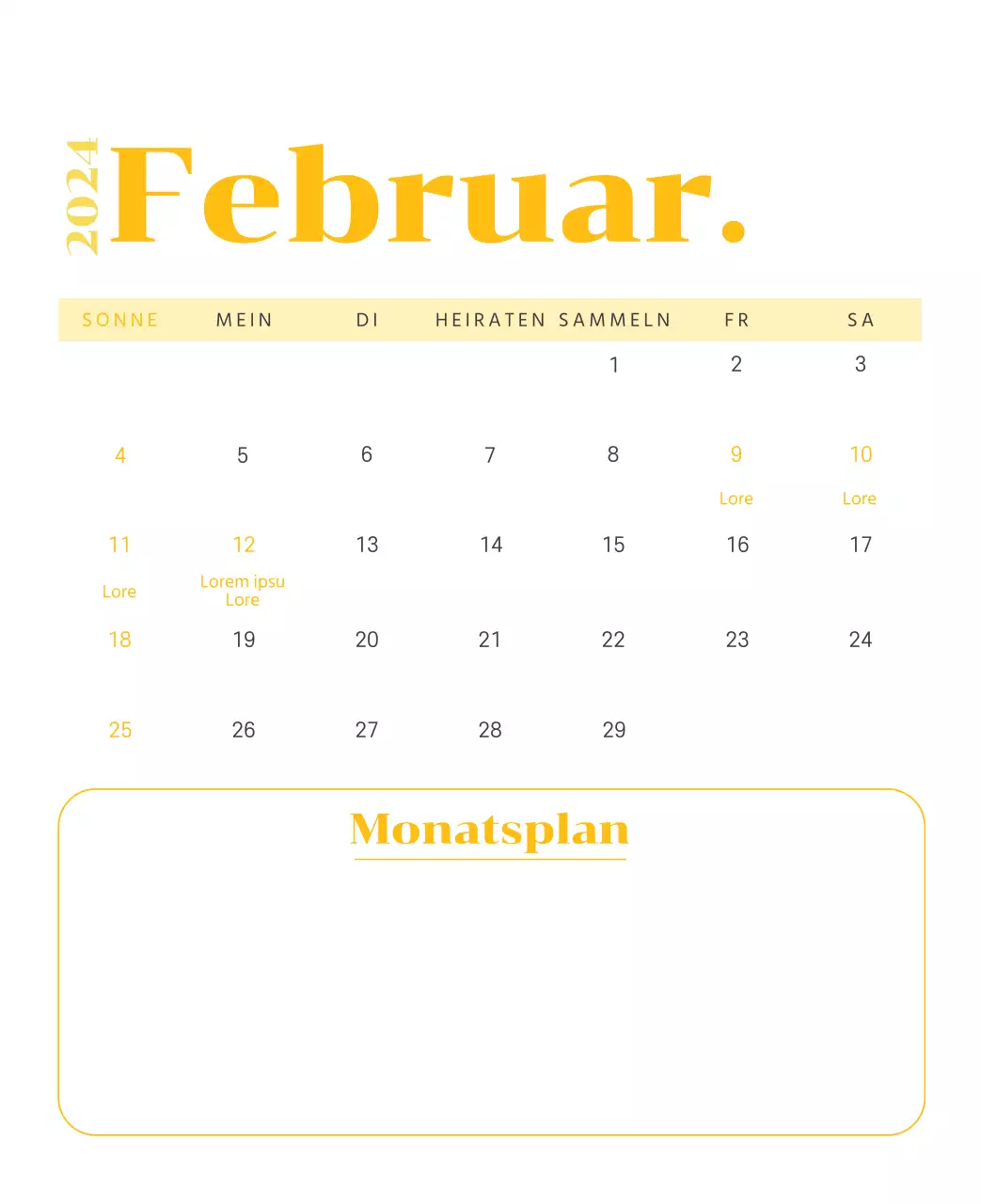 Kalender mit Jugendillustrationen auf gelbem und grünem Hintergrund