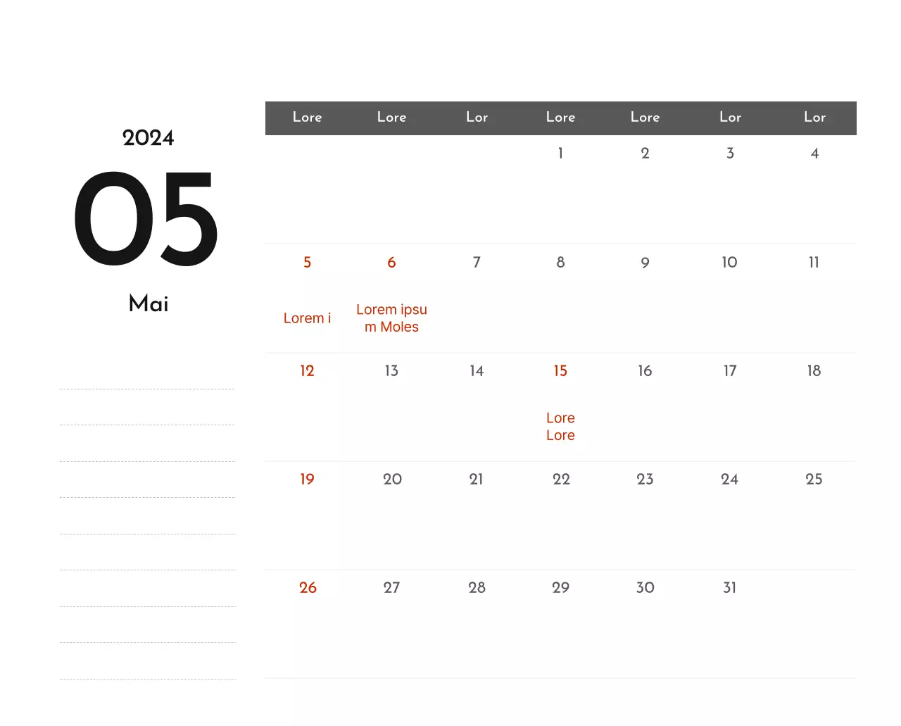 Un calendrier d'entreprise simple en gris