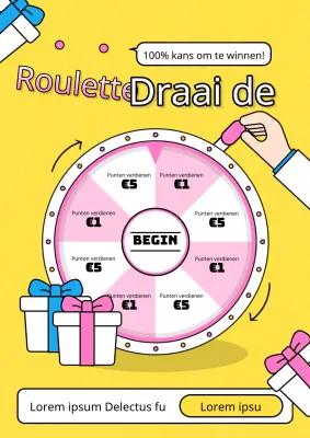 Kitscherige reclame voor roulettespel in geel en roze