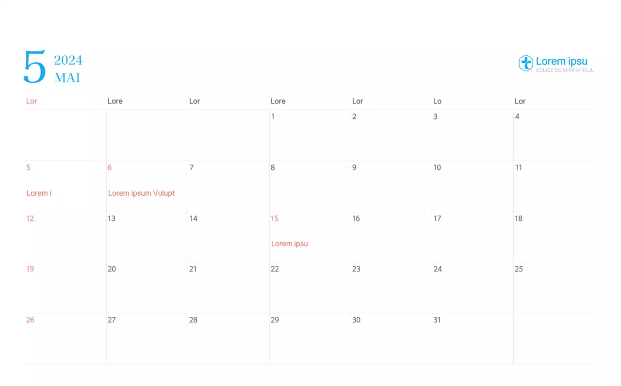 Calendrier d'église moderne bleu