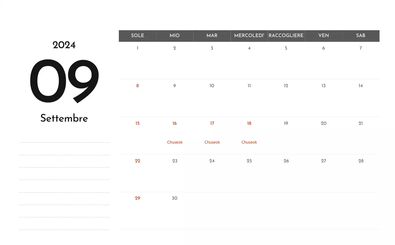 Un semplice calendario aziendale in grigio