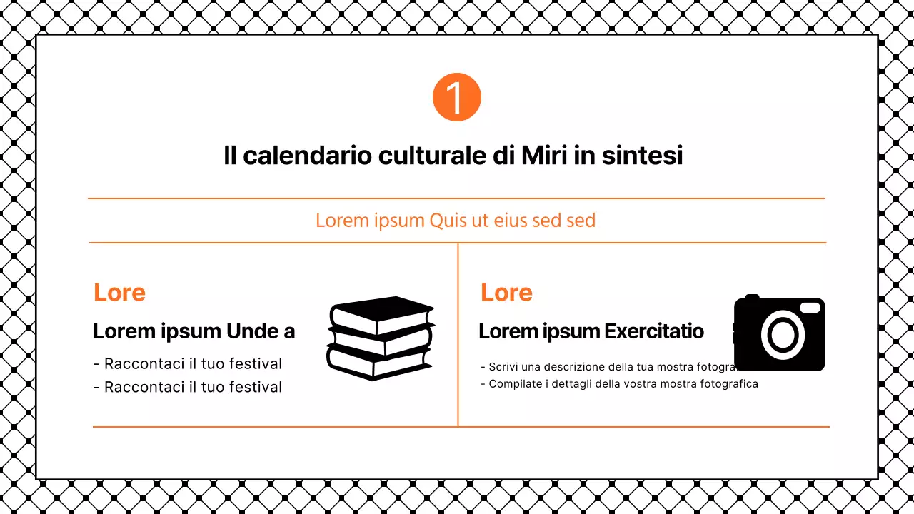 Presentazione semplice con accenti neri e arancioni