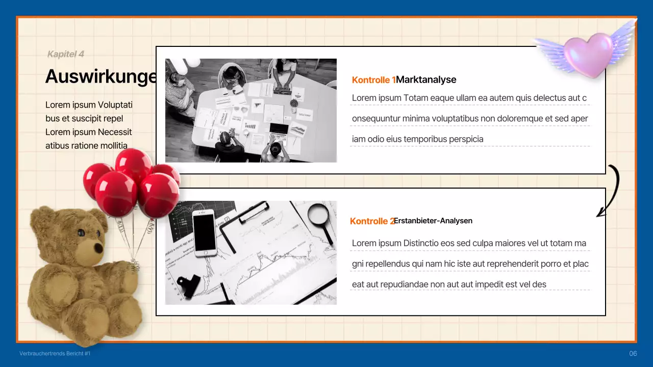 Kitschiger Verbrauchertrendbericht in Blau und Orange