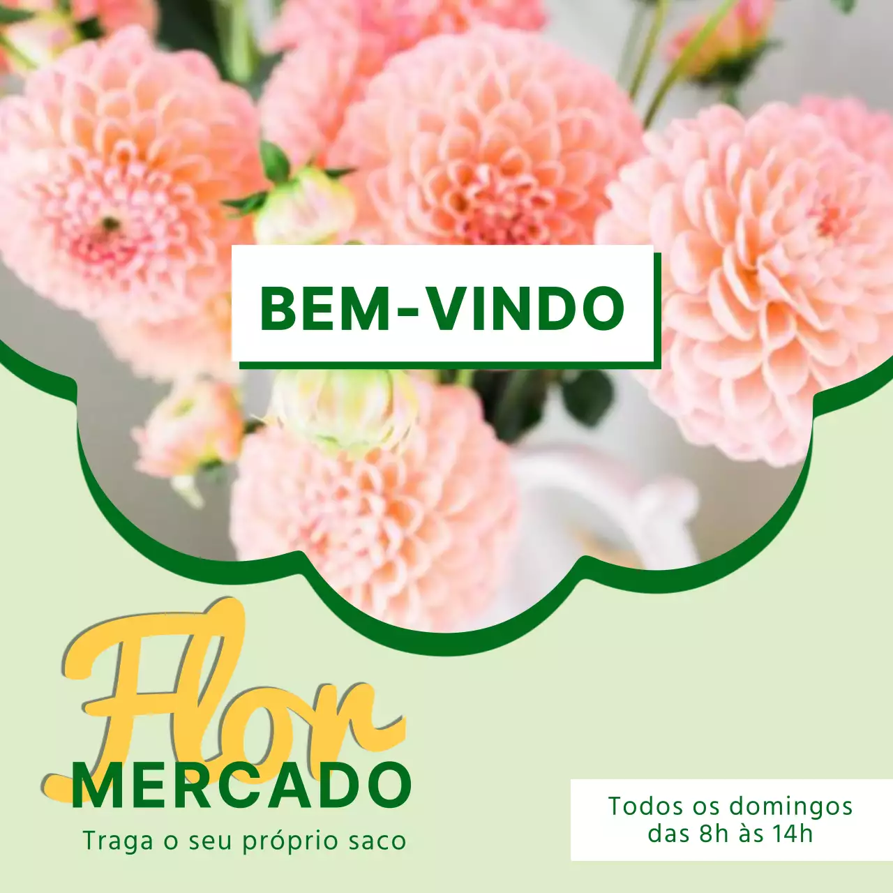 Promover um simples mercado de flores em tons de verde e verde-amarelo