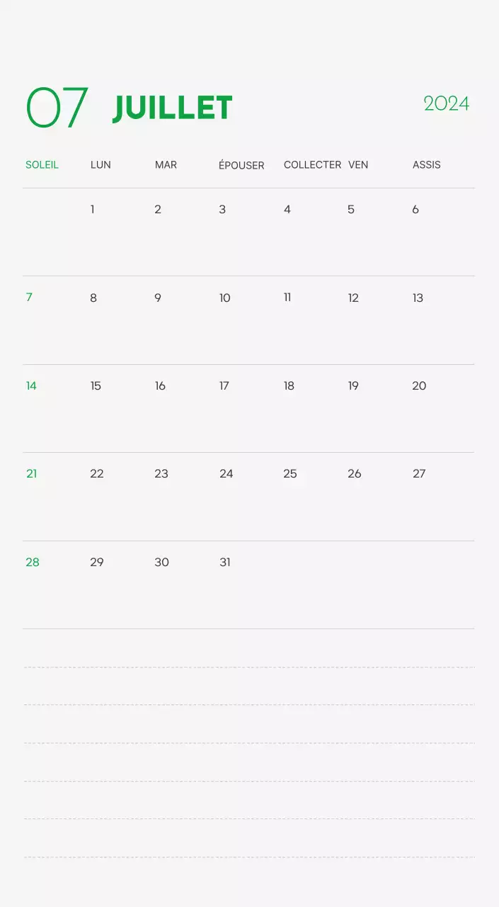 Un calendrier avec la photo d'un chiot et un message mignon aux accents verts.