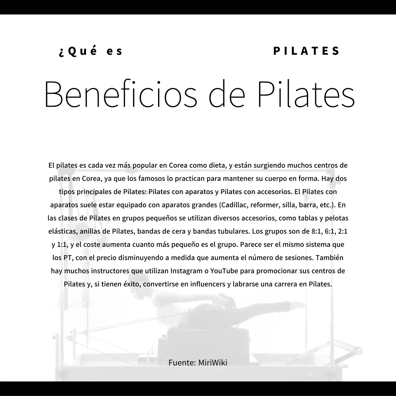 Promoción del Pilates moderno en negro