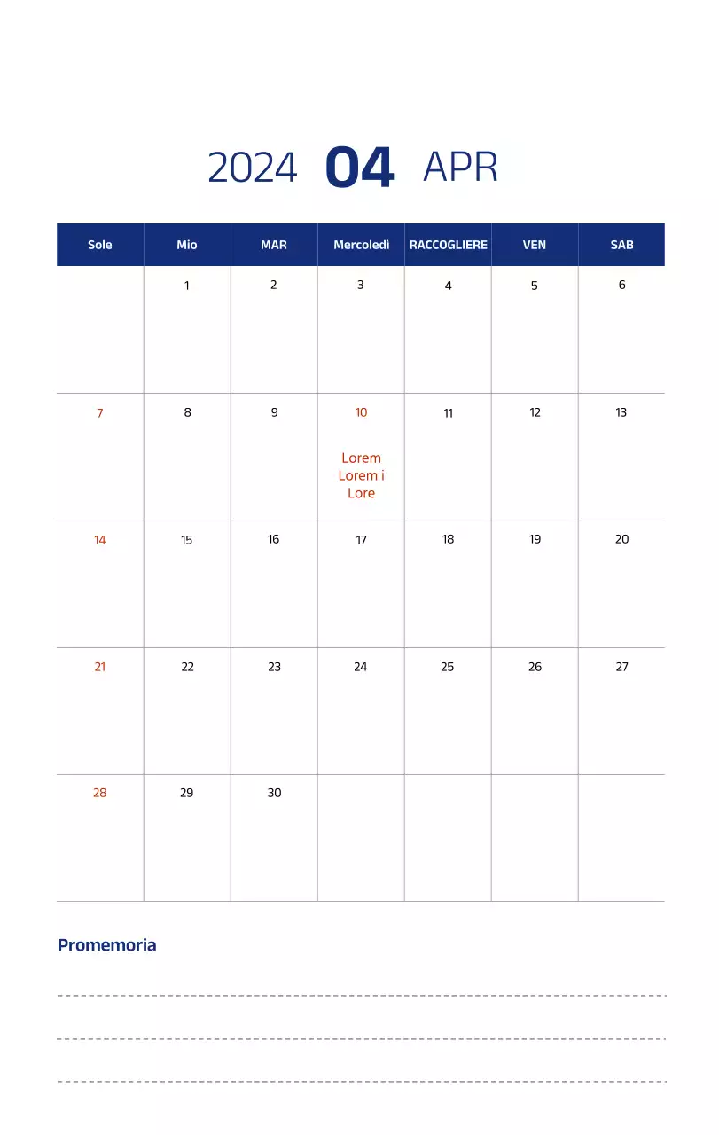 Calendario semplice con illustrazioni pulite in blu