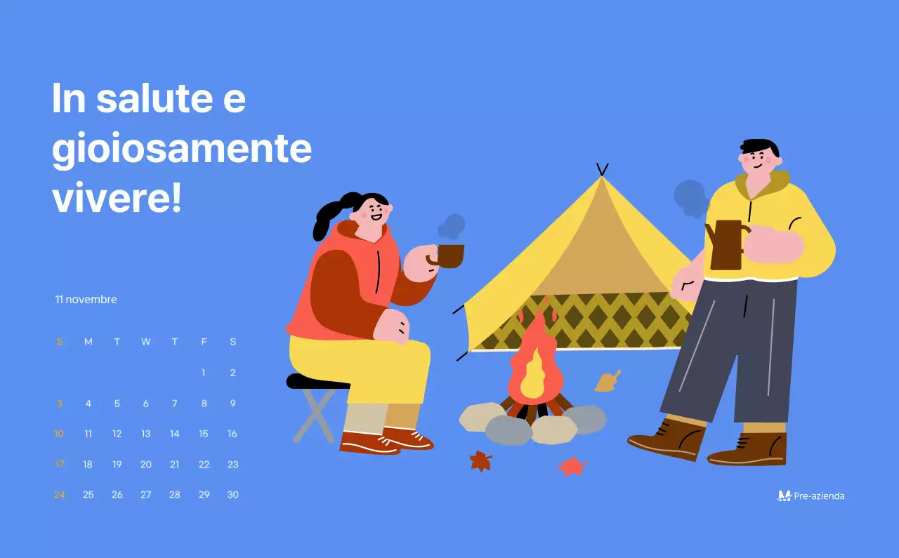 Calendario motivazionale con illustrazioni energetiche e citazioni positive su sfondo azzurro