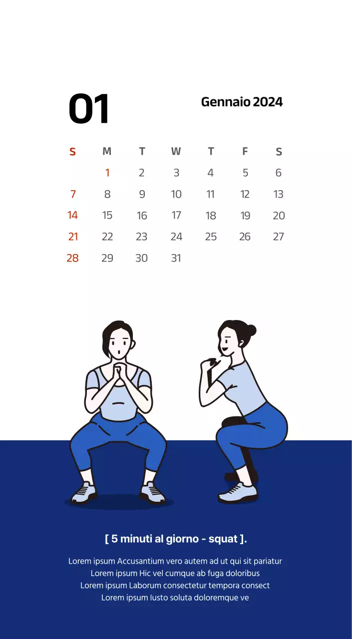 Calendario semplice con illustrazioni pulite in blu