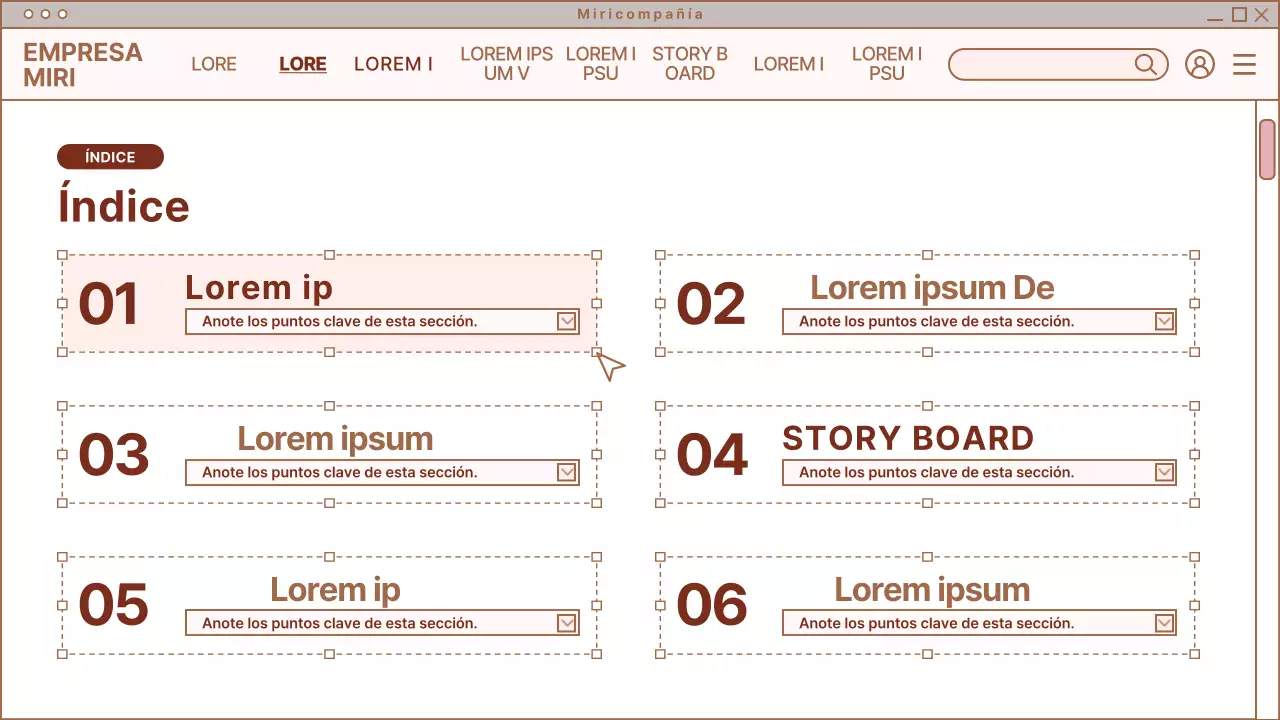 Resumen de diseño de página web sencilla en beige y blanco
