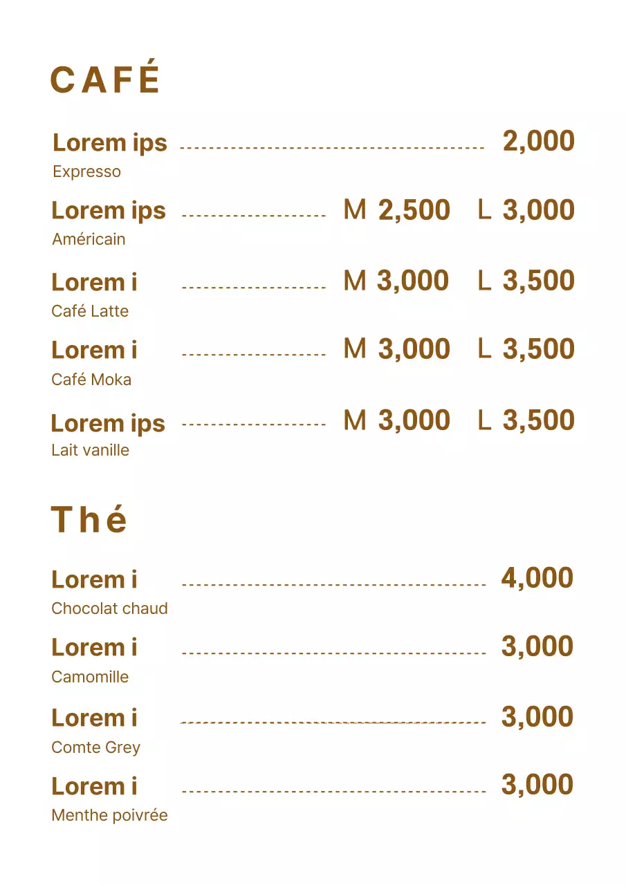 Signalisation simple du menu d'un café dans les tons bruns