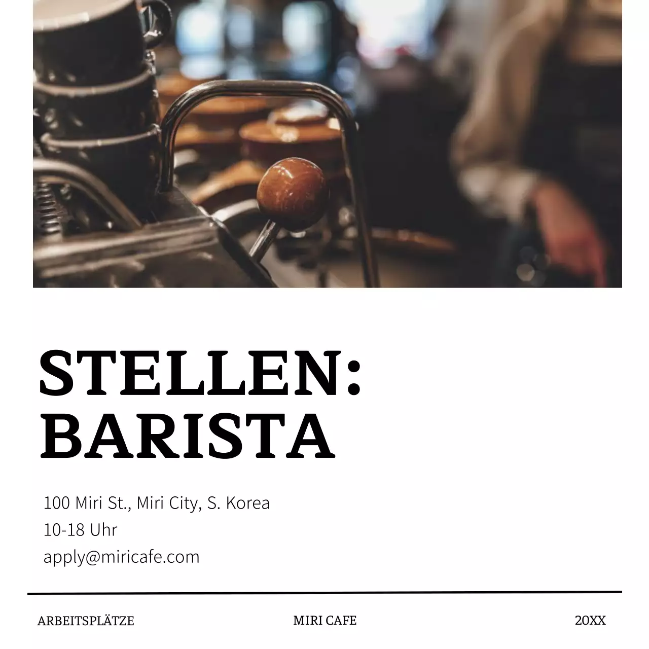 Ein einfaches weiß-schwarzes Barista-Recruiting-Pitch