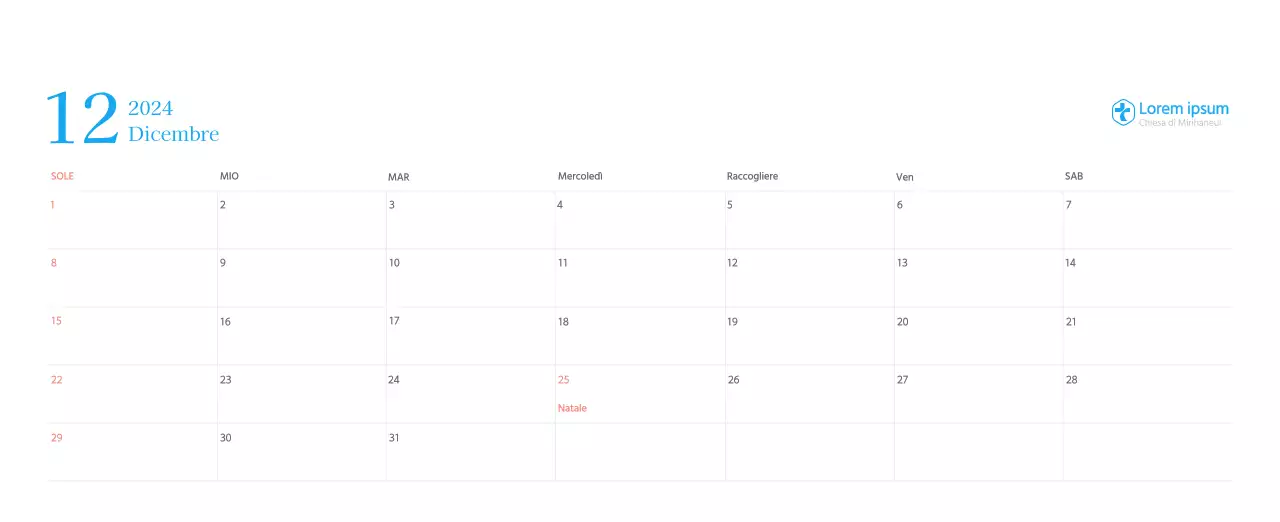Calendario ecclesiastico blu di concezione moderna
