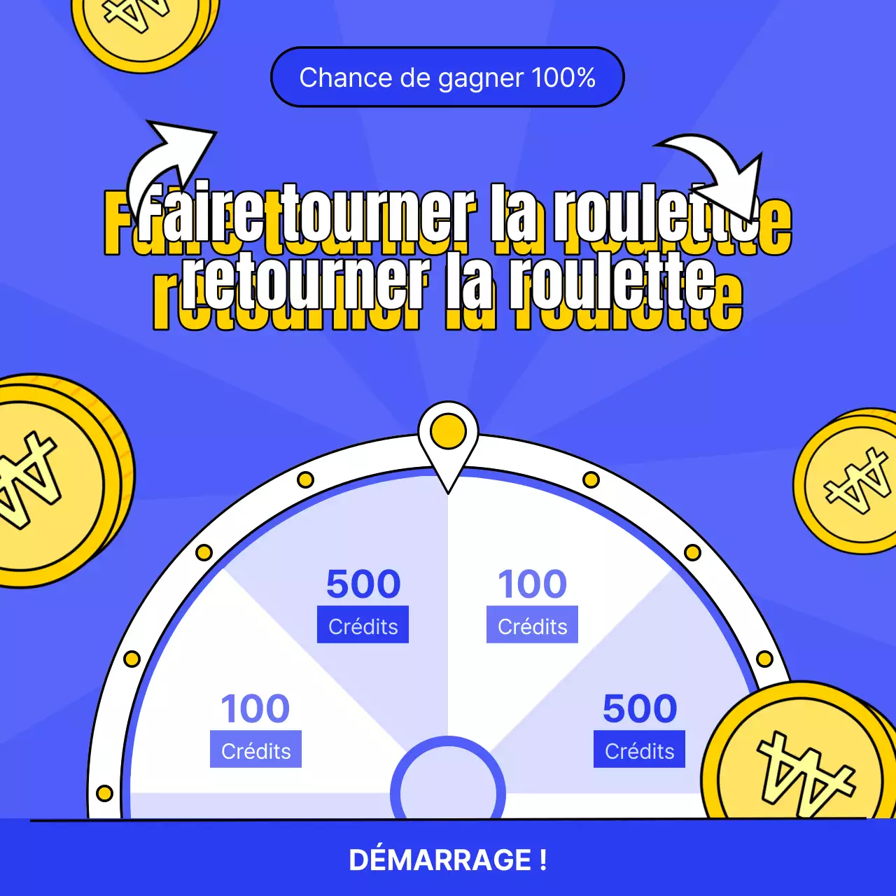 Publicité pour un événement de roulette chanceuse avec des touches de jaune et de bleu