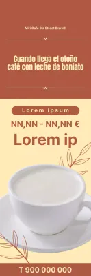 Banderola de Sweet Potato Latte con formas de hojas otoñales sobre fondo amarillo y marrón