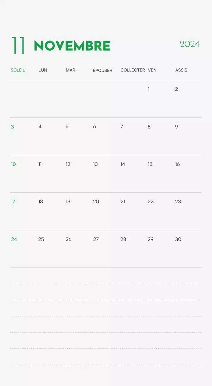 Un calendrier avec la photo d'un chiot et un message mignon aux accents verts.