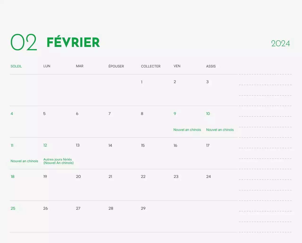 Un calendrier avec la photo d'un chiot et un message mignon aux accents verts.