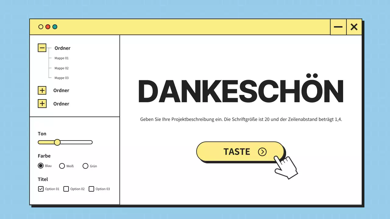 Minimalistische Desktop-UI in Blau und Gelb Firmenprofil