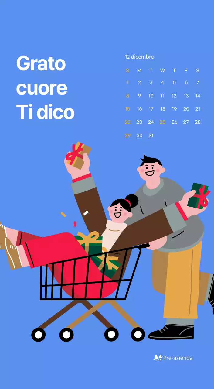 Calendario motivazionale con illustrazioni energetiche e citazioni positive su sfondo azzurro